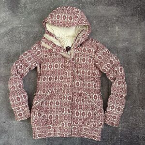 Women's Vintage Y2K Nike Snowboarding Red White Floral Down Puffer Jacket Sz L